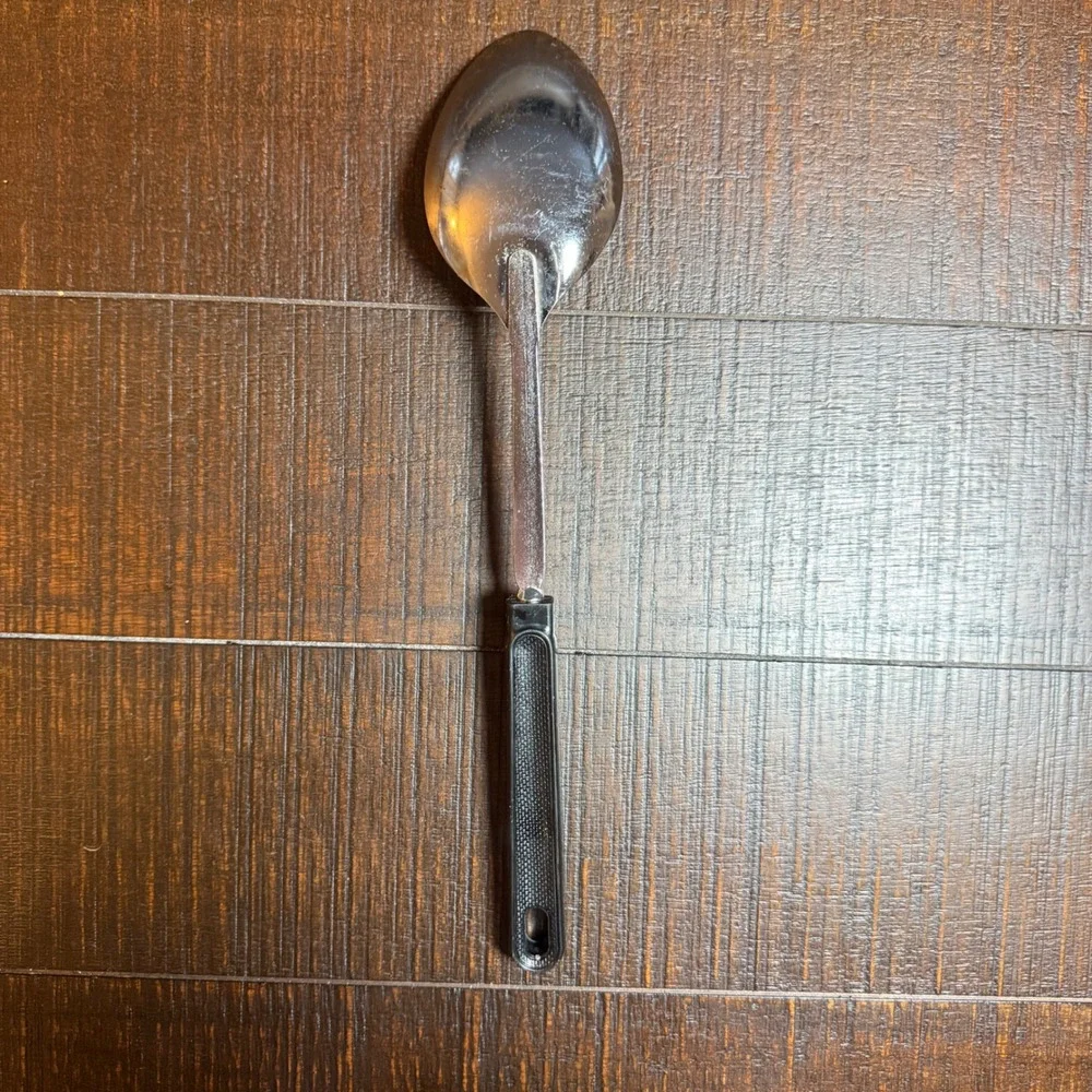 Vintage EKCO USA Stainless Steel Basting Spoon Black Plastic Handle 12 Inch